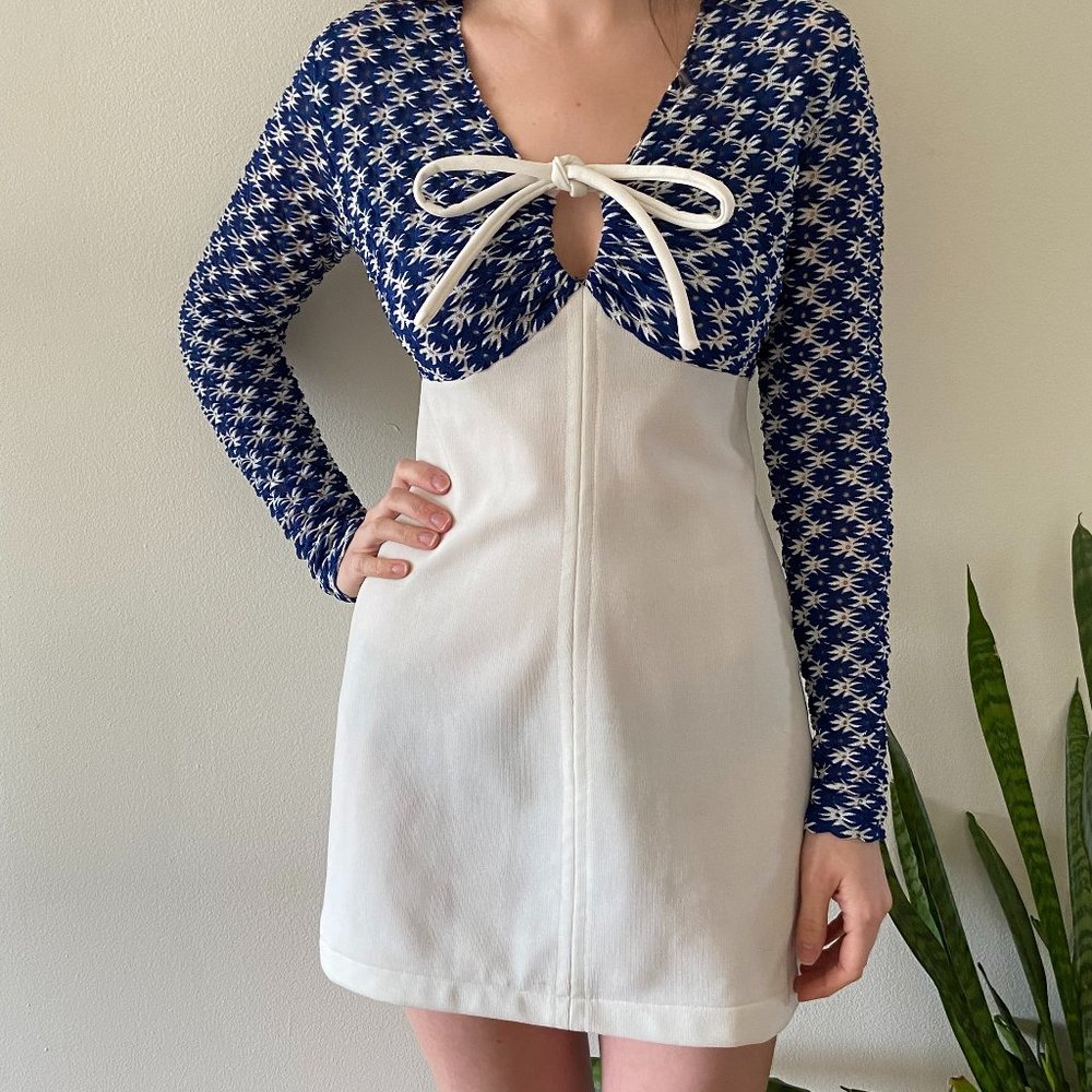 VTG 1970s Vintage Cut Out Bow Bodycon Mini Dress